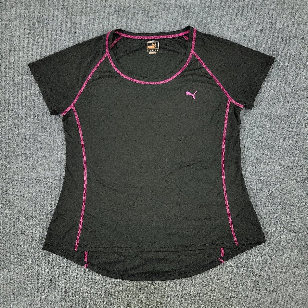 Puma Shirt Women XL Black Dry Cell Activewear Logo Graphic Tee Short Sleeve Top